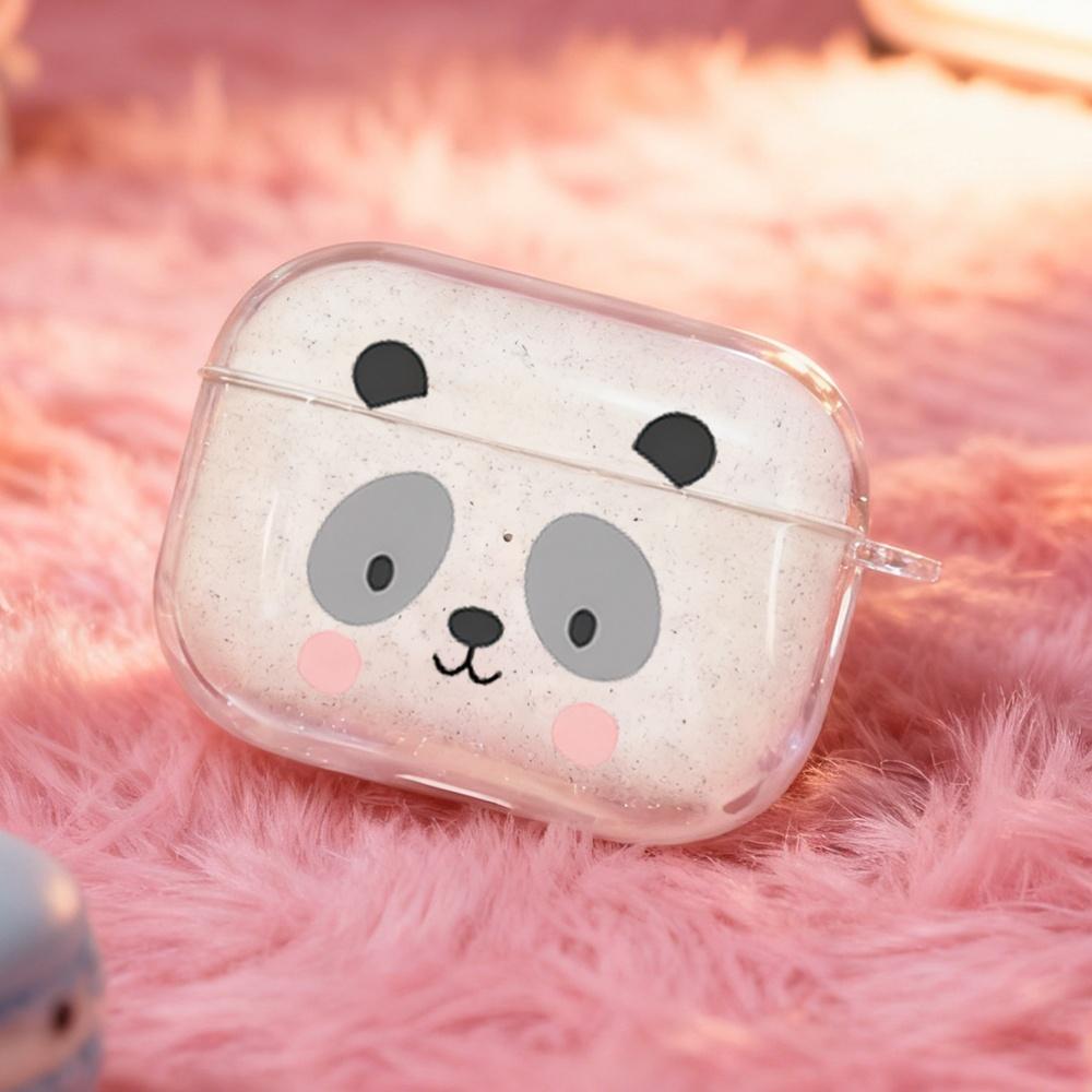 Cute Panda Pattern Suitable for Airpods 3 2 1 Pro 2 4 Pro3 Sparkling Pink Transparent Earphone Protective Cover Anti Drop