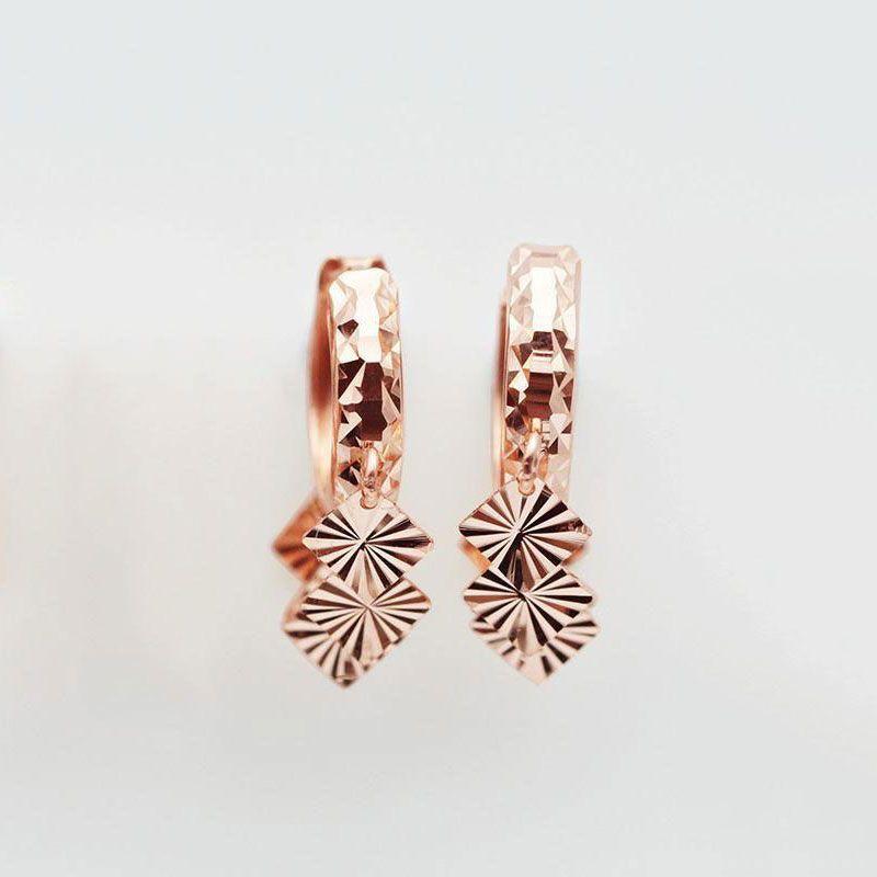 Purple Gold-Plated Rose Gold Willow Leaf Square Earrings, Simple Temperament Design Earrings, Colored Gold Ear Buckles
