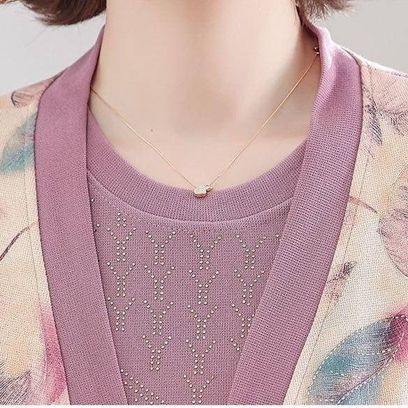 Women's Knit Top Two-Piece Set for Spring Women's Printed Knit Cardigan Round Neck Knit Short Sleeve T-Shirt Two-Piece Set Outdoor Wear