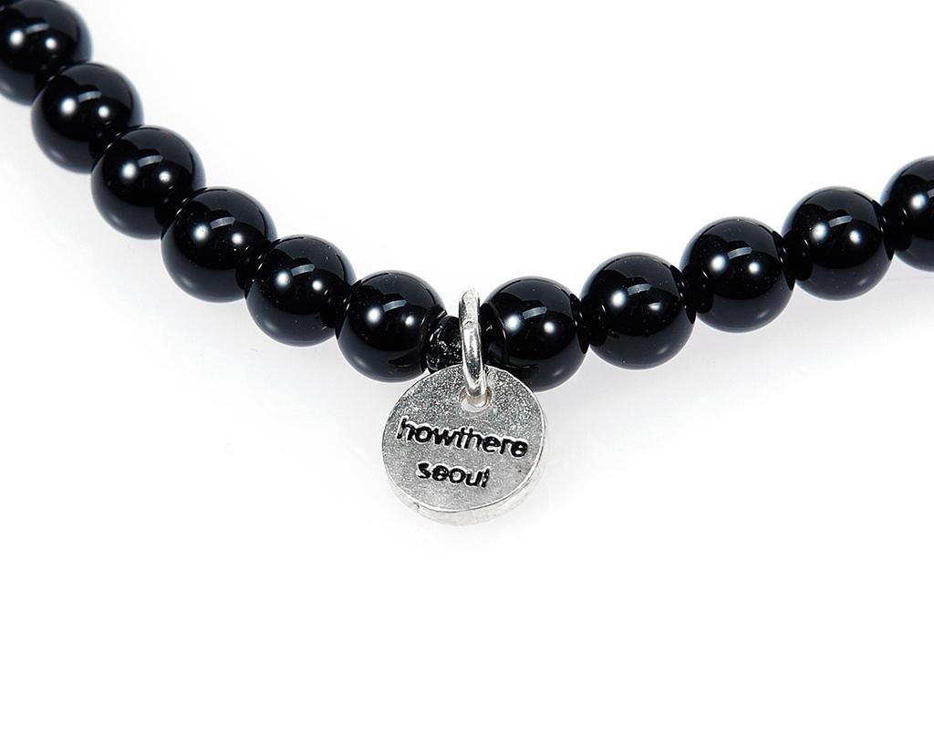 Howthere Gemstone Bracelet Minimalist - Silver Pipe And Black Stone