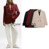 Autumn New Arrival Women Clothes Commuter Wind Lapel Long Sleeve with Shoulder Pad Profile Double Placket Blazers 2753122
