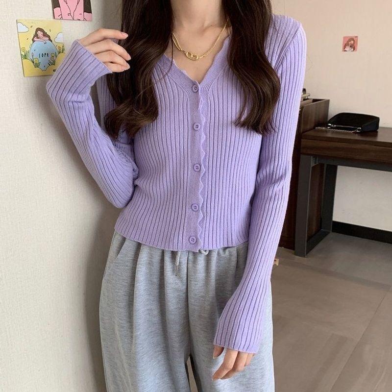 2026 Spring/Autumn Women's V-neck Slim-fit Knit Cardigan Sweater - Long-sleeved, Stylish & Comfortable