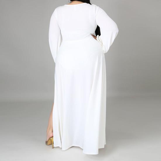 Einfarbiges Maxikleid mit geteiltem Saum für Damen, V-Ausschnitt, gerafft, bodenlang, übergroßes Kleid, Streetwear