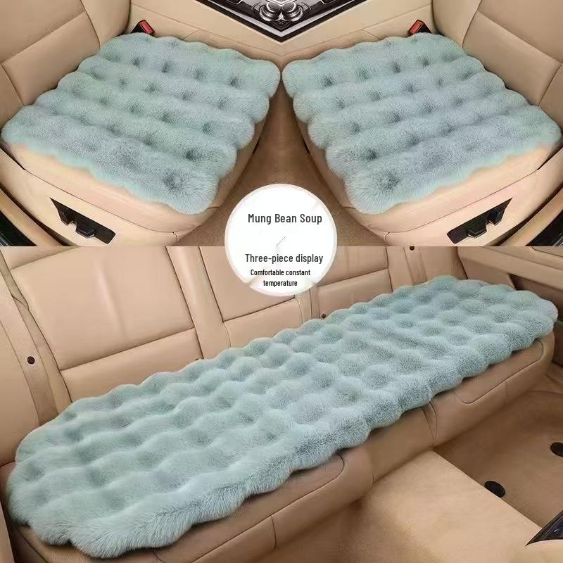 Winter Velvet Car Seat Cushion Set - Thickened Plush, Warm, 3-Piece with Backrest