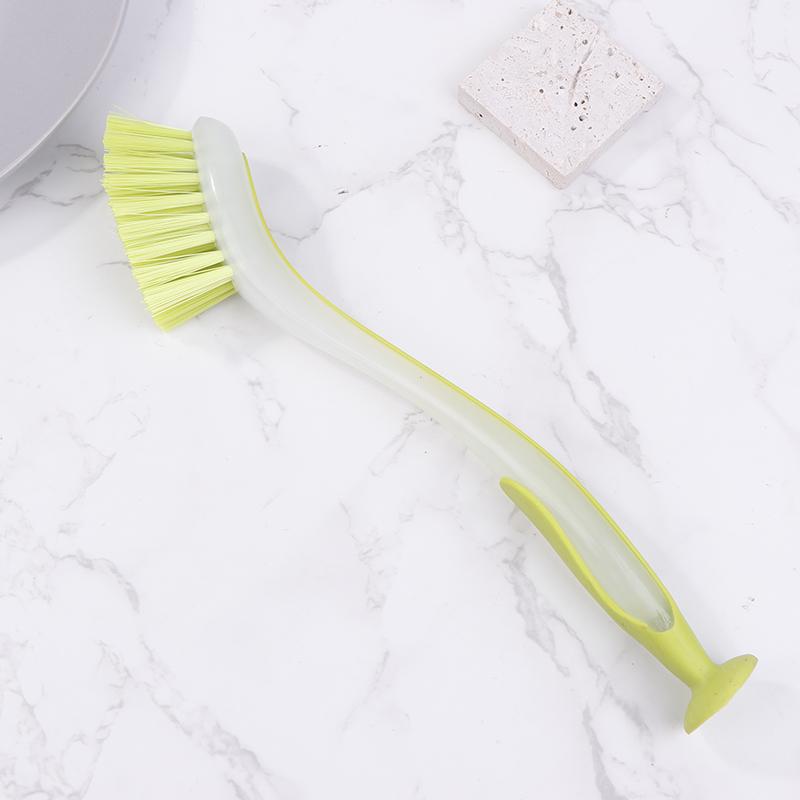 Multifunctional Pot Cleaning Brush Vertical Dishwashing Brush Suction Cup Type Plastic Long Handle Sink Cleaning Scrub Brush