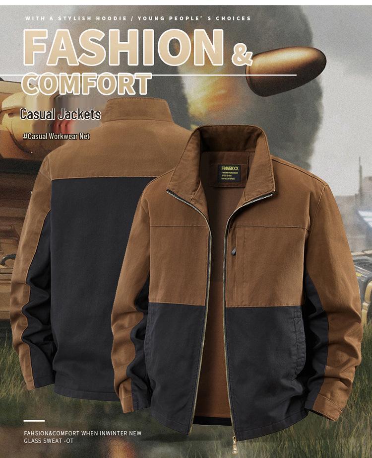 Trendy Plus Size Retro Color Block Workwear Jacket with Lapel