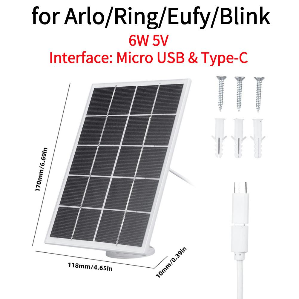 

Зарядное устройство для солнечной панели 3 Вт 6 В, 360° регулируемое настенное крепление, солнечное зарядное устройство, зарядный кабель Micro USB+Type-C для камеры Ring Eufy Blink Arlo