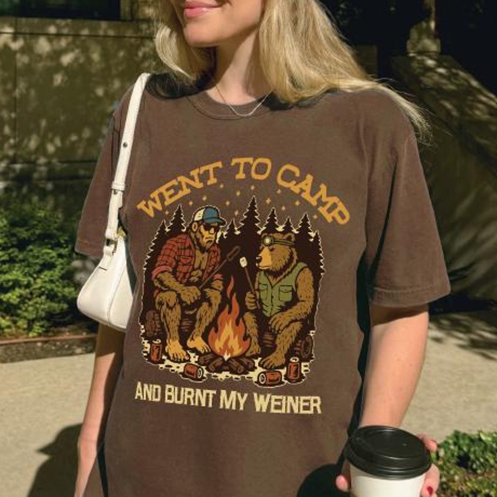 Went to Camp and Burnt My Weiner, Sasquatch Shirt Funny, Bigfoot Funny Camp Te, Funny Lake Camping Trip Tee, Family Camp, 100% Cotton CC1717 S
