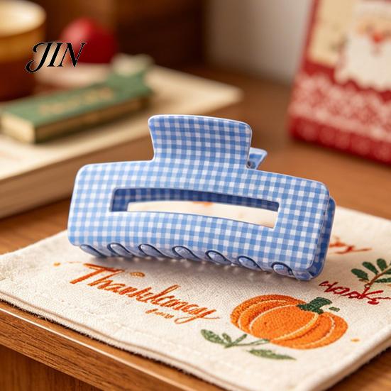 Hair Claw Clip Back Head Claw, Hollow Square Large Clip, Plaid Print Medium Anti-Slip Teeth Accessory for Daily Wear High Hardness