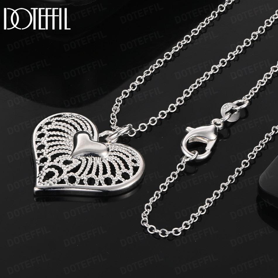 

925 Sterling Silver Fashion Jewelry 18-inch Heart Pendant Necklace 45CM