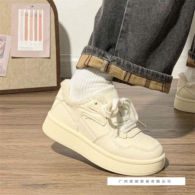 thick-soled little white shoes women's four-season velvet thermal shoes women's ins niche original women's shoes student board shoes