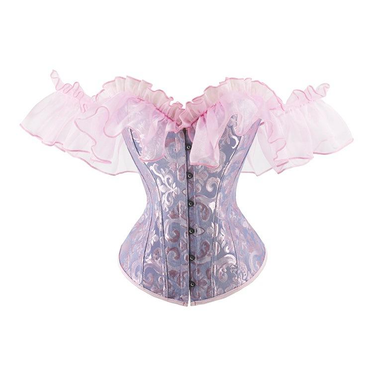 Off Shoulder Corset Sexy Gothic Bustiers Overbust Corset Waist Short Sleeve Women