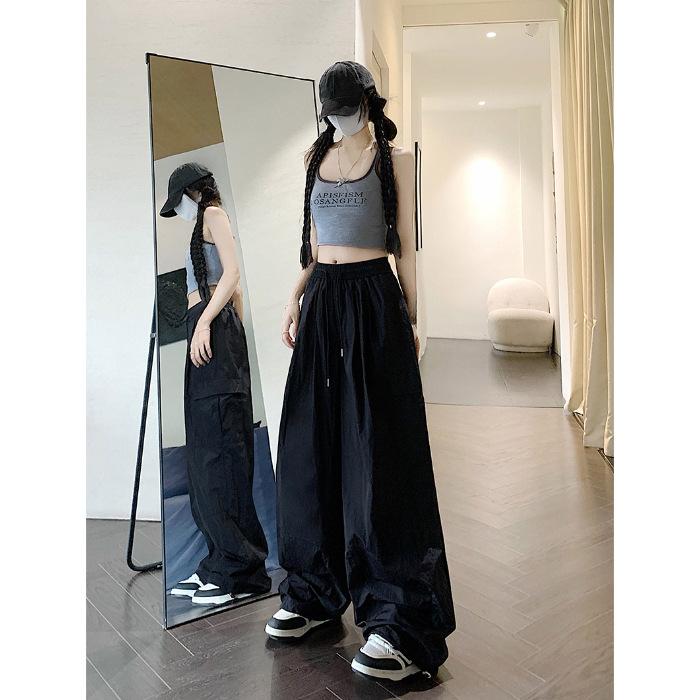 

[Real shot three-dimensional waist] Tooling wide-leg pants women s summer large size loose ice silk quick-drying casual pants sports straight 4XL