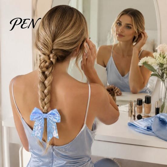 Hair Accessories for Cheer Sequins Bows, Elastic Tie, Large Cheerleading Sequin Bows Band Ponytail Holder, Glitter Scrunchies Women Girls Teens
