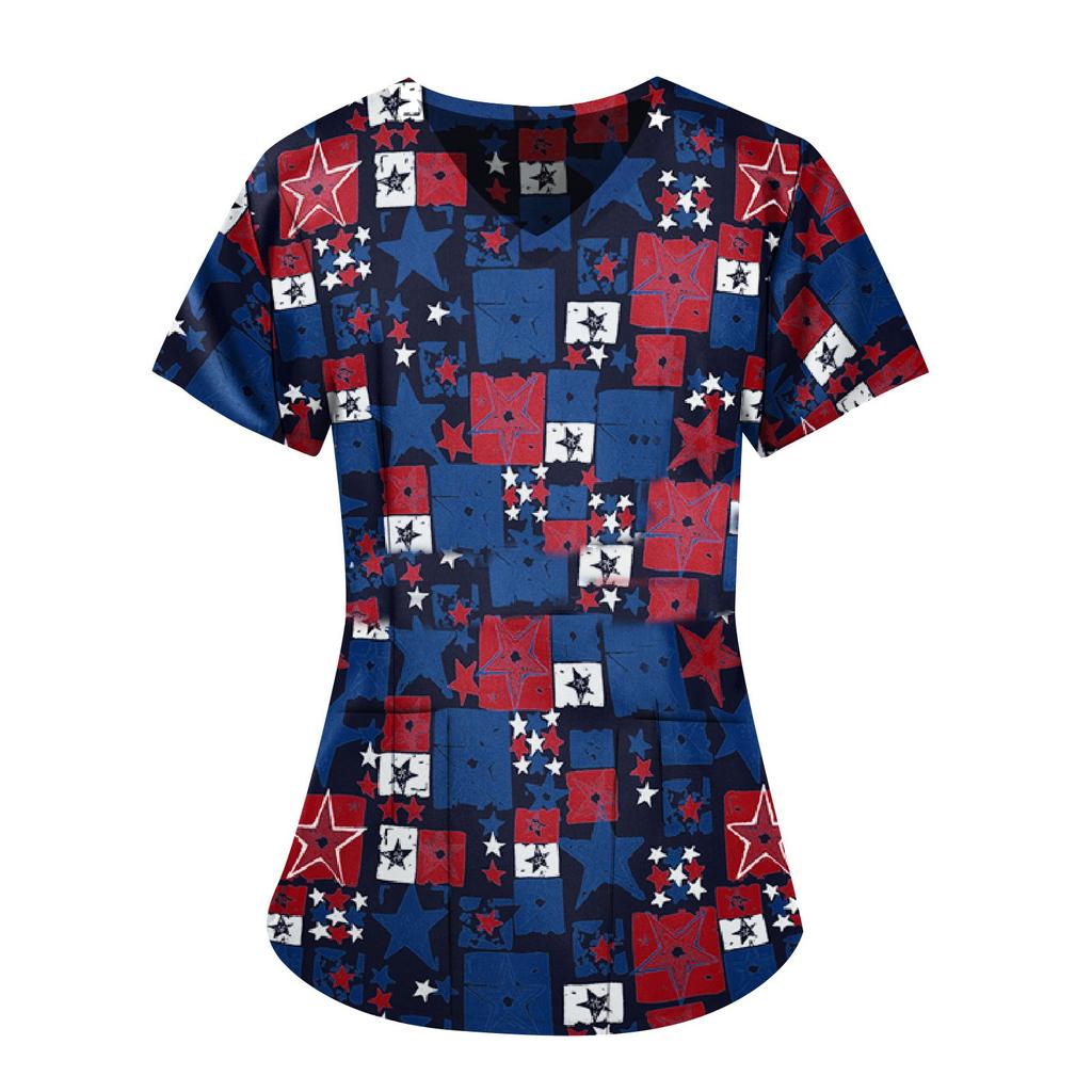 Independence Day Women's casual V-neck Printed Short Sleeve   Tops