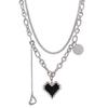 Korean Version Double Layer Black Love Necklace Ins Cold Wind Simple Hip-hop Non-fading Necklace Collarbone Chain