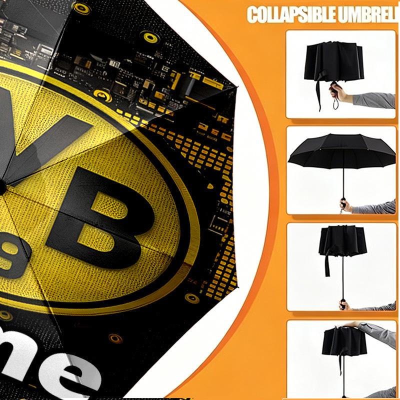 Custom Name Personalized Borussia Dortmund Print Umbrella, Auto Open Close, 8‑Rib Sturdy Frame, Commute Camping Hiking Use, Birthday Gift