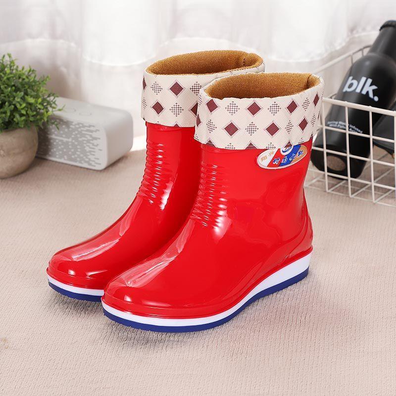 Fashion rain shoes women's short rain boots four-season water shoes wear waterproof thick-soled water boots and velvet thermal overshoes