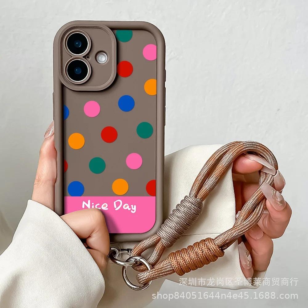 Color polka dot lanyard suitable for Apple 15 mobile phone case iphone12promax emery 1413 protective cover 16