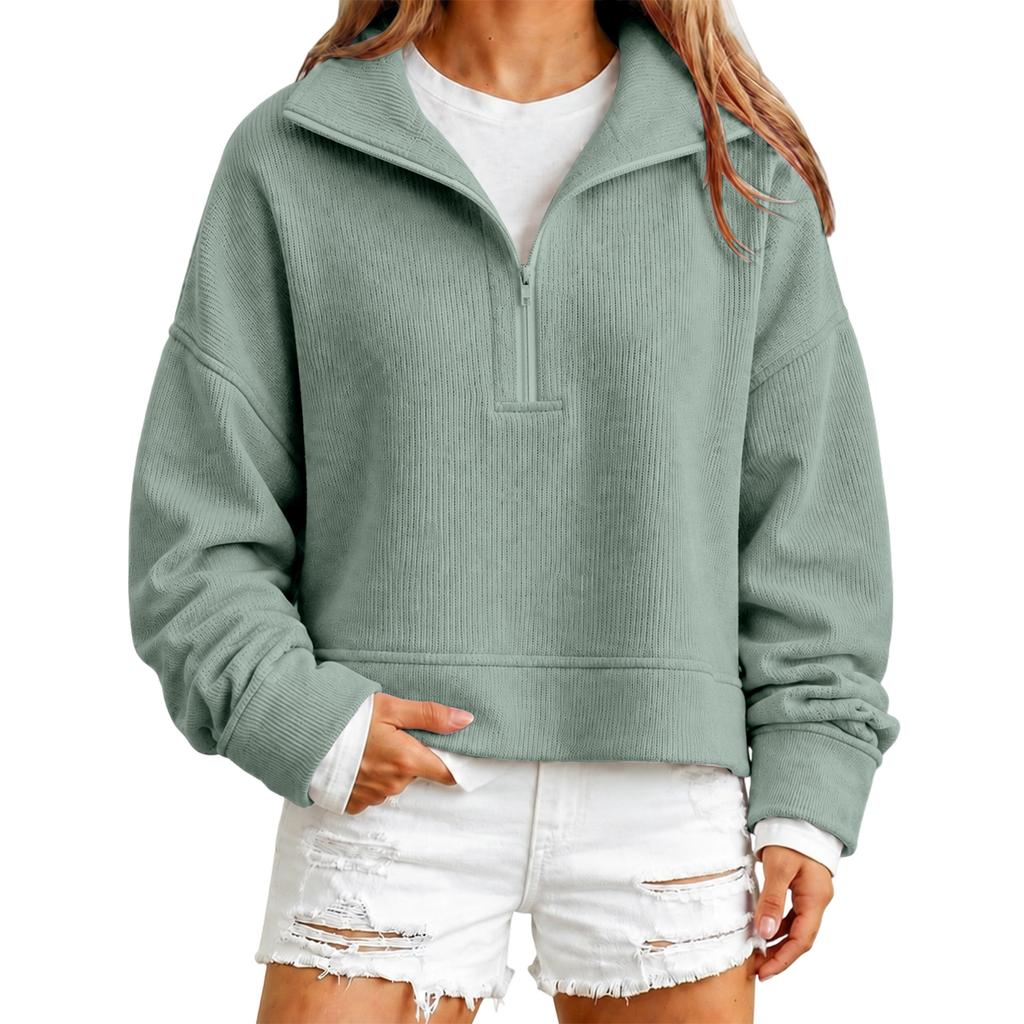 Women's Color Long Sleeve Zip-Up Sweatshirt with Collar for Casual Daily Wear