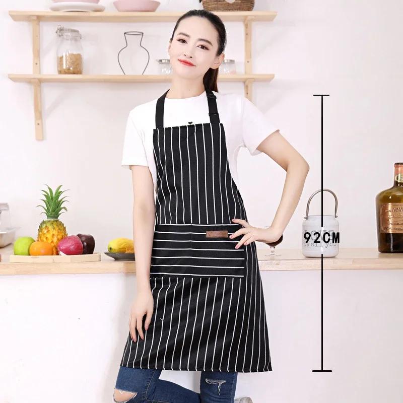 Kitchen Cotton Striped Apron Household Adult Apron for Cleaning Cooking Baking Large Pockets Men Women Apron Overalls