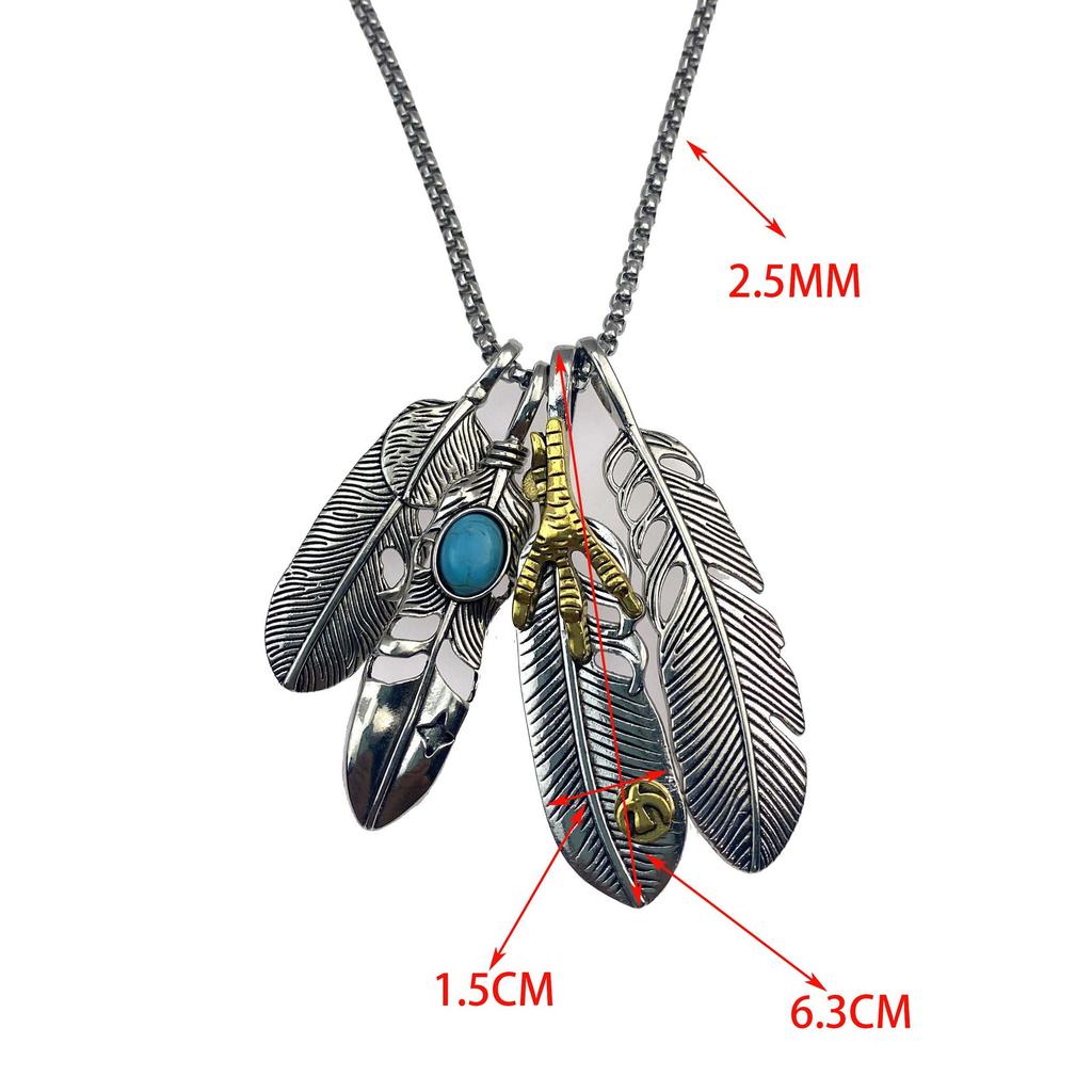Takahashi Feather Pendant Men'S Trendy Necklace Retro Leaf Long Sweater Chain Women'S Pendant Accessories