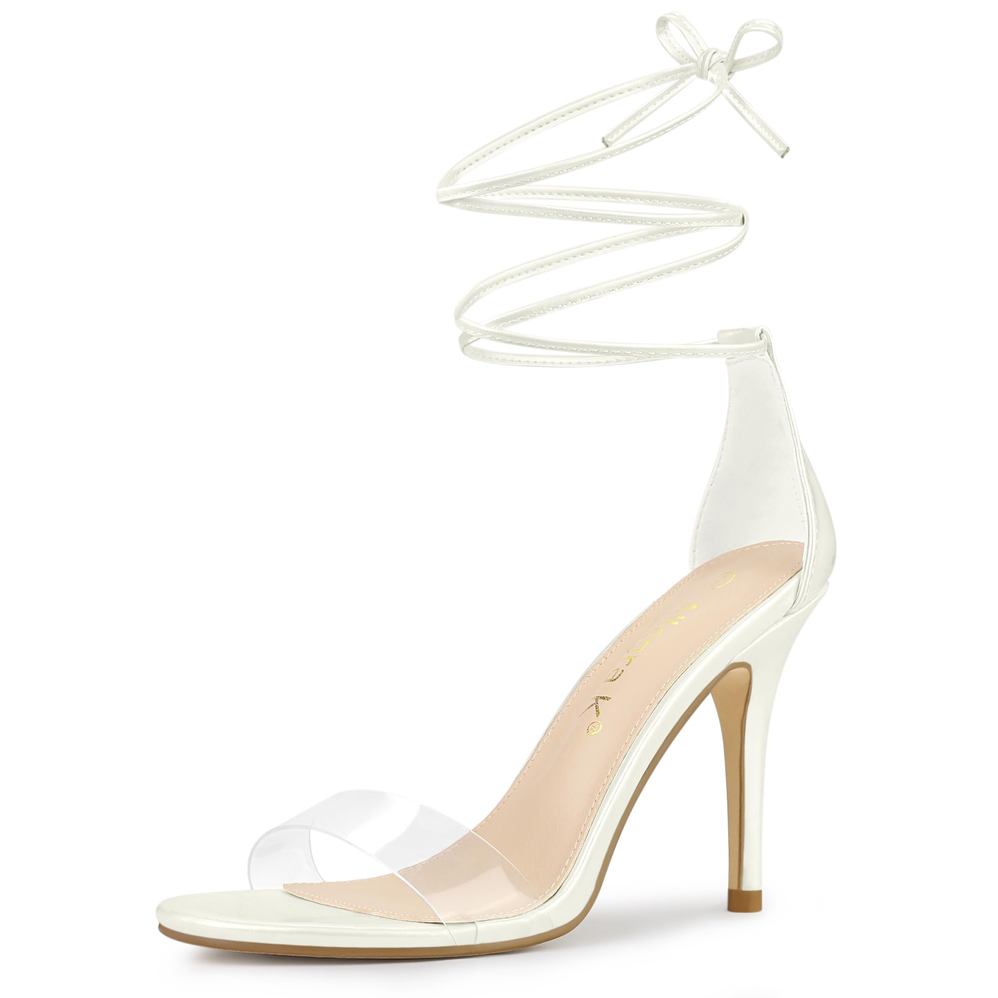 Allegra K Clear Strap Lace-Up Sandals with Stiletto Heels White Size 235cm 6980₽