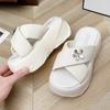Fashion 8CM Heels Chunky Slippers For Women Open Toe High Platform Leather Sandals Woman 2025 New Summer Thick Bottom Beach Flip Flops