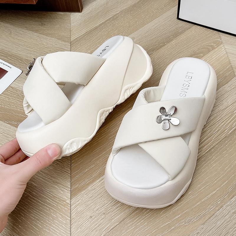 Fashion 8CM Heels Chunky Slippers For Women Open Toe High Platform Leather Sandals Woman 2025 New Summer Thick Bottom Beach Flip Flops