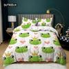 Cartoon Frog Duvet Cover Set Light Green Cartoon Frogs Cute Dragonfly Animal Bedding Set for Kid Twin Size Polyester Quilt Cover