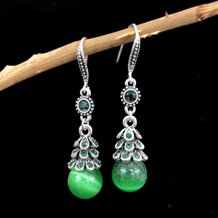 Ethnic style retro fashion agate earrings women's simple temperament opal diamond earrings versatile long ear jewelry