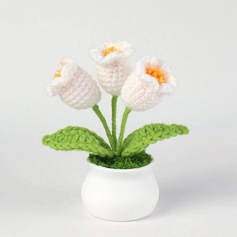 Hand-Knitted Wool Fake Flowers Set: Sunflower, Carnation, Tulip - Desktop Decor, Teacher/Student Gift, Everlasting Bouquet
