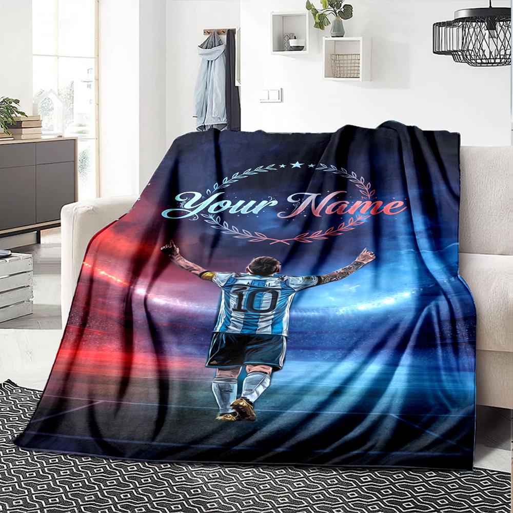Football Messi Customize Text Blanket Cozy Customizable Blanket Soft Warm Cozy Throw For Bed Seaside Living Room Office Chair Four Seasons Multipurpos