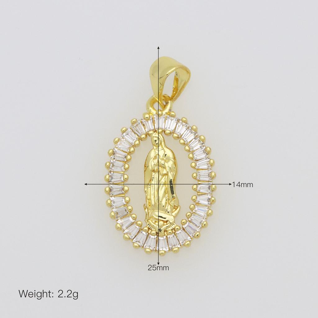 Virgin Mary Of The Cross Zircon Glossy Heart Love Copper Gold Plated Necklace Pendant Accessories