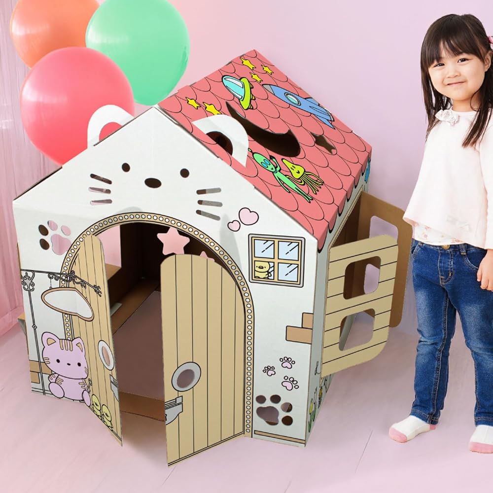 

Nyan Nyan Coloring House Cardboard Playhouse Easy Assembly Kids Toy Secret Base for Imaginative Play
