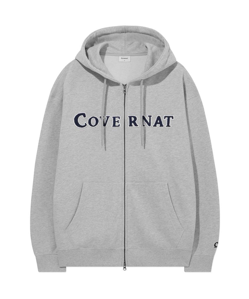COVERNAT Authentic Logo Zip-Up Hoodie Melange Gray