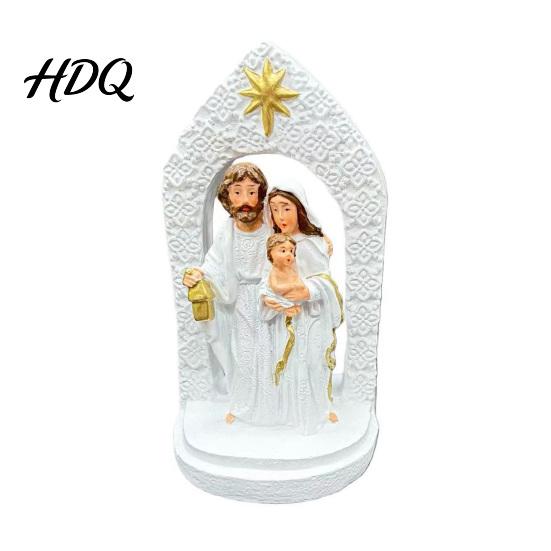 Holy Family Christmas Decor Religious Figurine Resin Sculpture of Mary Joseph & Tabletop Figurine Baby Jesus Hand-Painted Christian for Home,