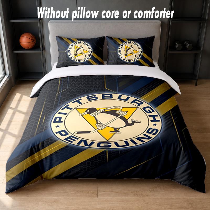 Pittsburgh Penguins Design Bed Bedding Set 1 Duvet Cover + 2 Pillowcases Soft Breathable Household Bed Linens