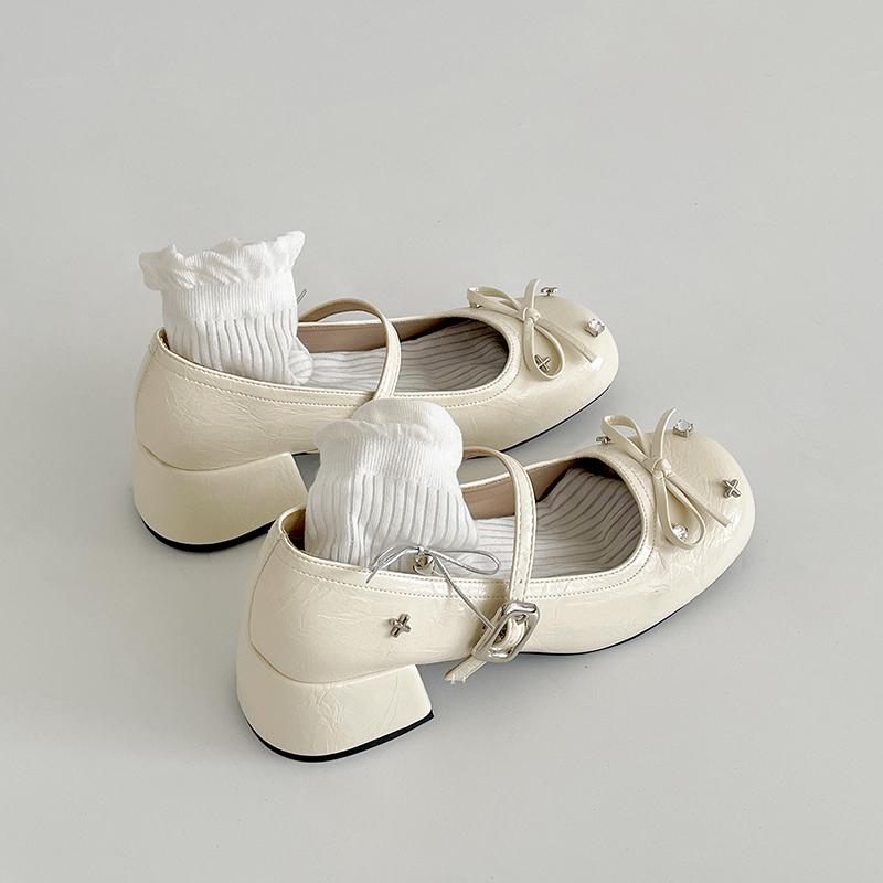 Cute Butterfly-knot Mary Jane Shoes for Women Elegant Dress Thick Heel Ladies Footwear Casual Street Style Shoes