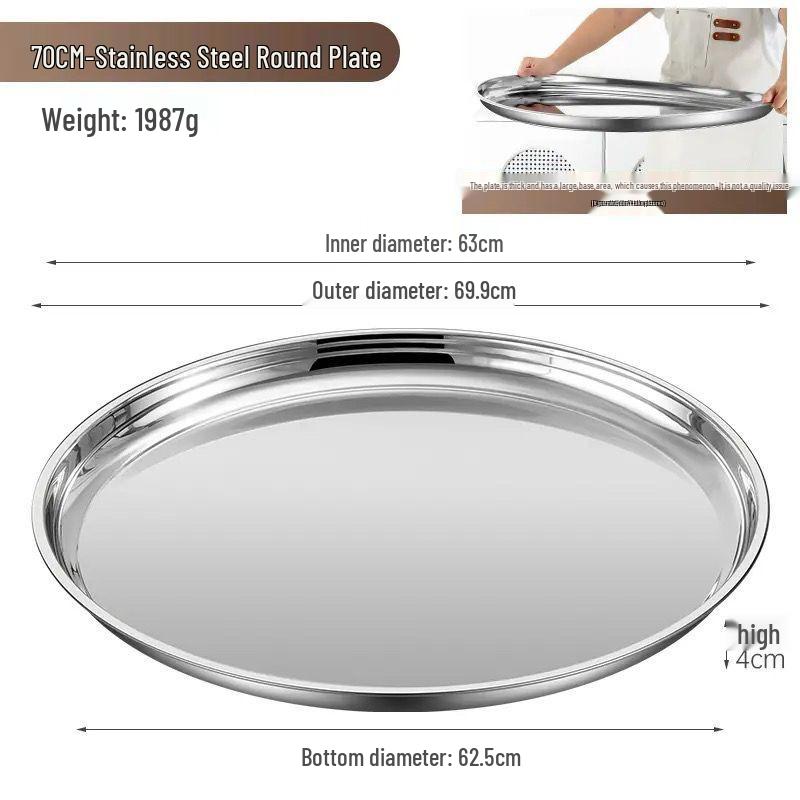 Stainless Steel Multi-Purpose Round Tray - Large Plate for Vegetables, Fish, Barbecue, Commercial or Household Use