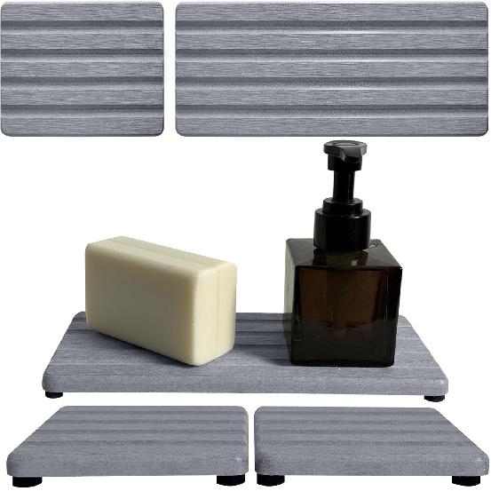 Set of 3 Diatomite Hand Soap Holder, Water Absorbing Stone Tray for Kitchen Countertop, Fast-Drying Bathroom Trays(1pcs 22 x 10cm + 2pcs 10 x 10cm
