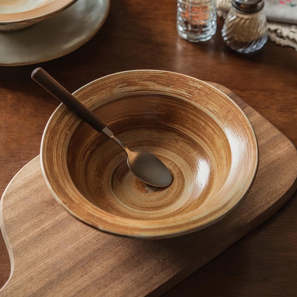 Retro Niche Straw Hat Bowl Home Restaurant Japanese Noodle Bowl Coarse Pottery Tableware Bowl Vegetable Bowl Big Soup Bowl Salad Bowl