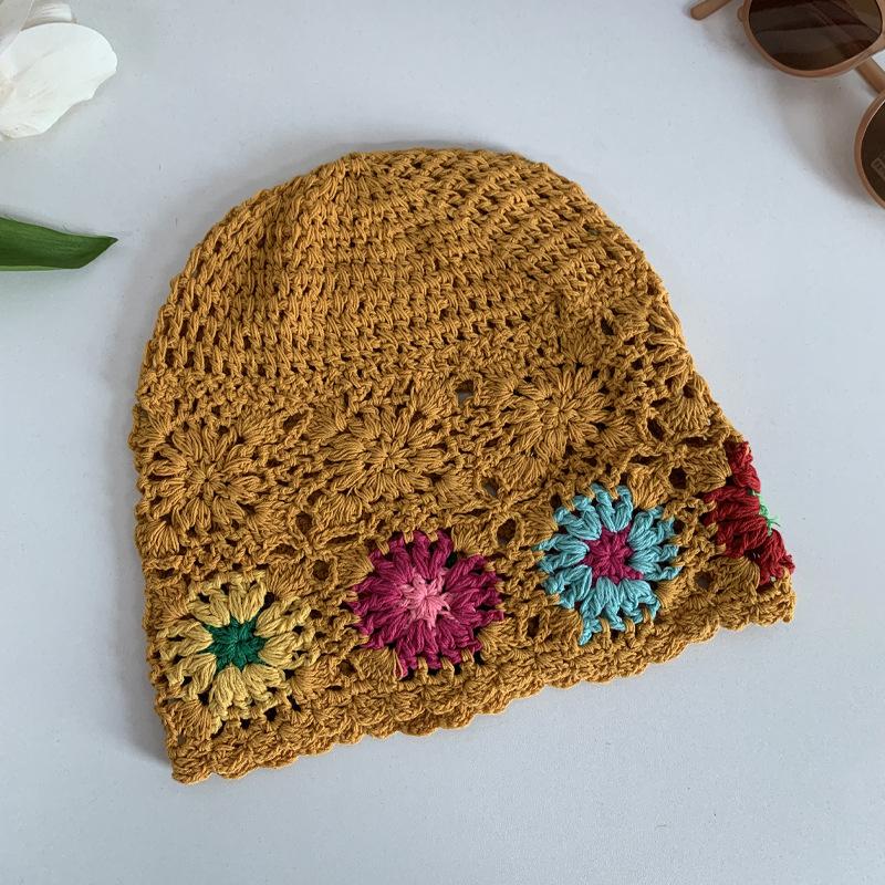 

Весенне-летняя новая литературная и красочная шляпа с ажурным узором в виде цветов, женская милая модная вязаная шапка 52-58cm оранжевый
