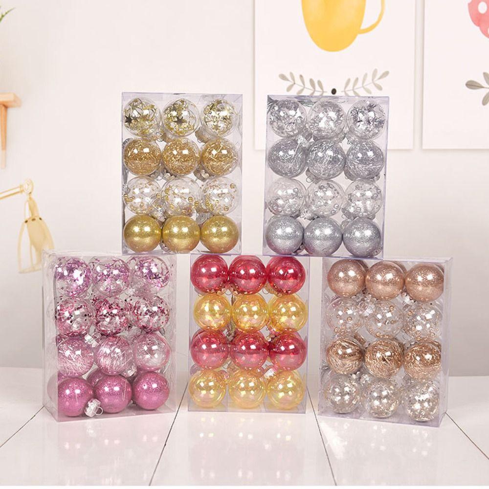 24pcs 10 Colors Christmas Ball Set Plastic Xmas Baubles High-quality Christmas Tree Balls Showcase