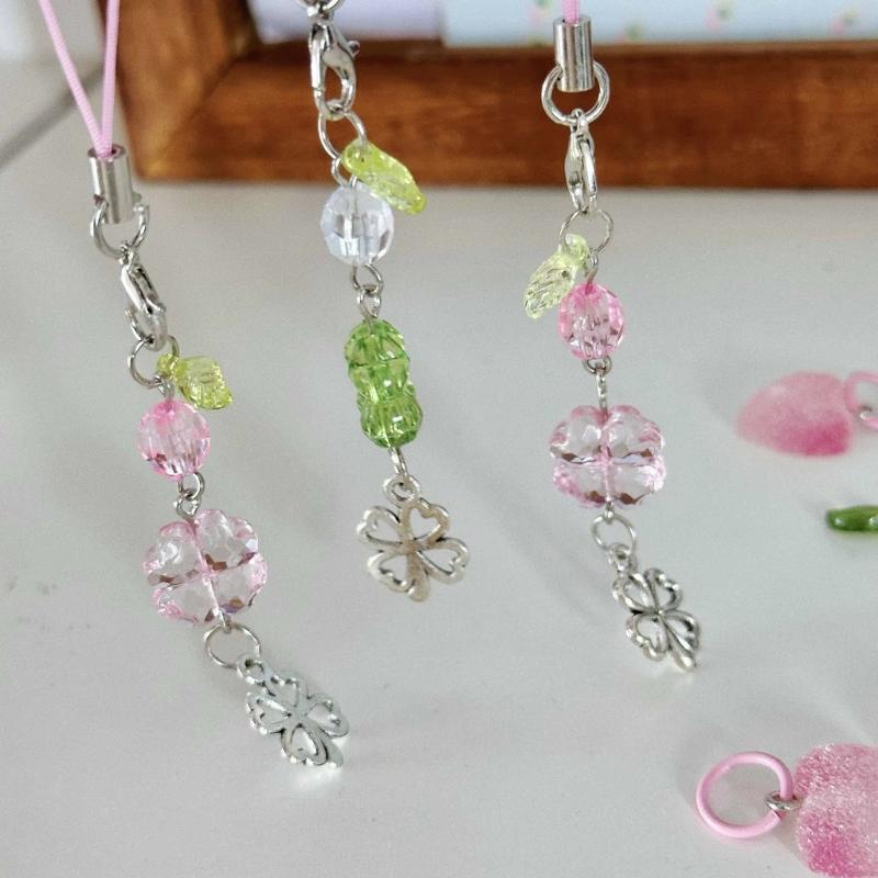 Lucky Clovers Beaded Phone Charm Versatile Lucky Clovers Phone Chain Acrylic Alloy Bead Decors for Bags & Wallets