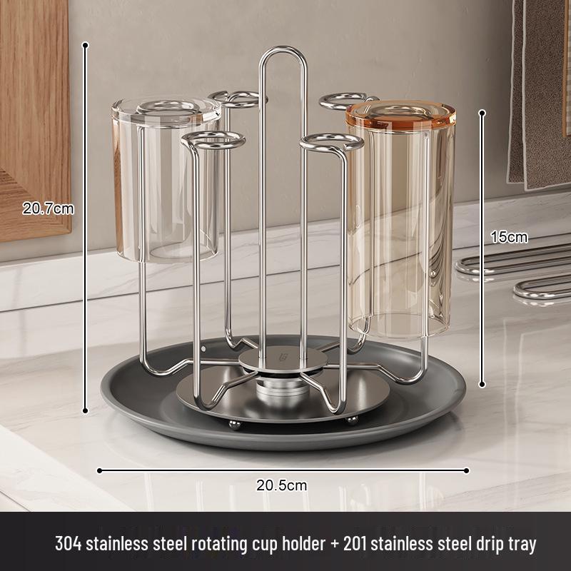 Stainless Steel Rotating Cup Holder & Draining Rack for Countertop
