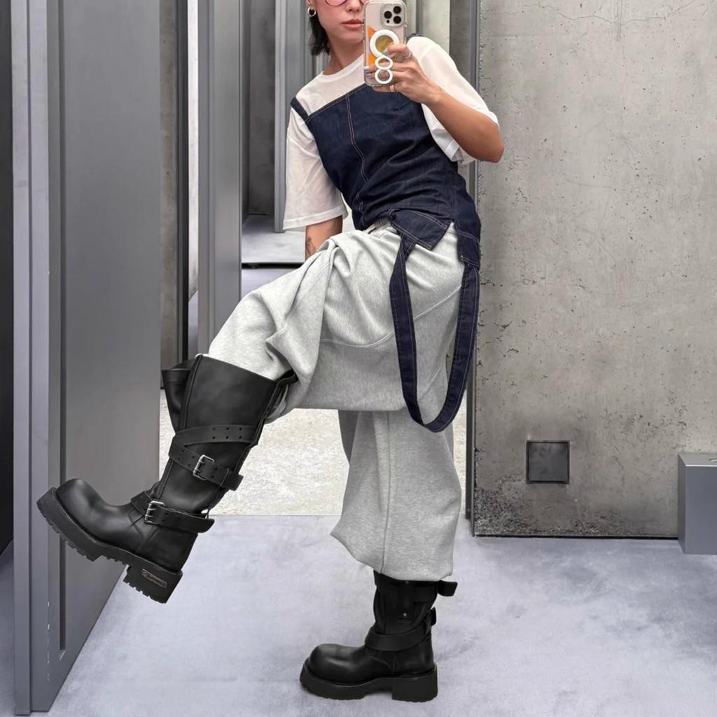 Cowhide~ Venom Boots Haute Couture Version Knight Boots Women's Thick-soled Heightening Boots Maillard Black Leather Boots