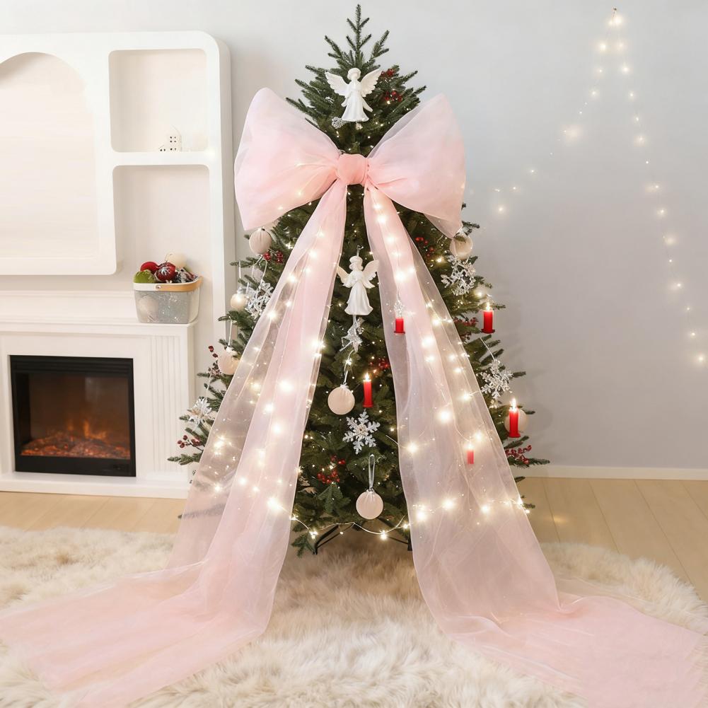 Christmas Tree Topper Bow Extra Large Mesh Bow with Long Streamers for Holiday Wedding Birthday Party Wall Decoration