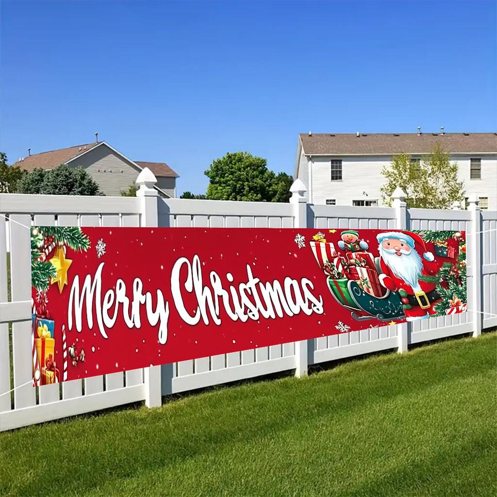 Festive Lawn Yard Merry Christmas Banner, Outdoor Holiday Welcome Porch Fence Decor