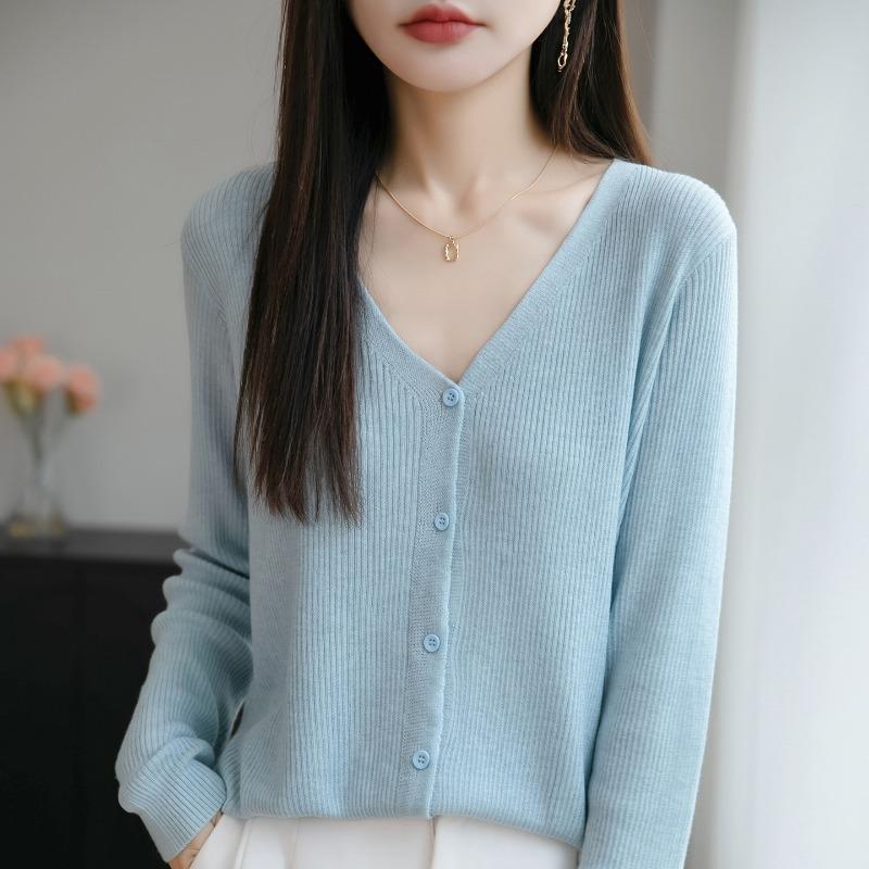 Women V Neck Loose Knit Cardigan Long Sleeve Casual Versatile Sweater Coat Spring Autumn New Outerwear Top
